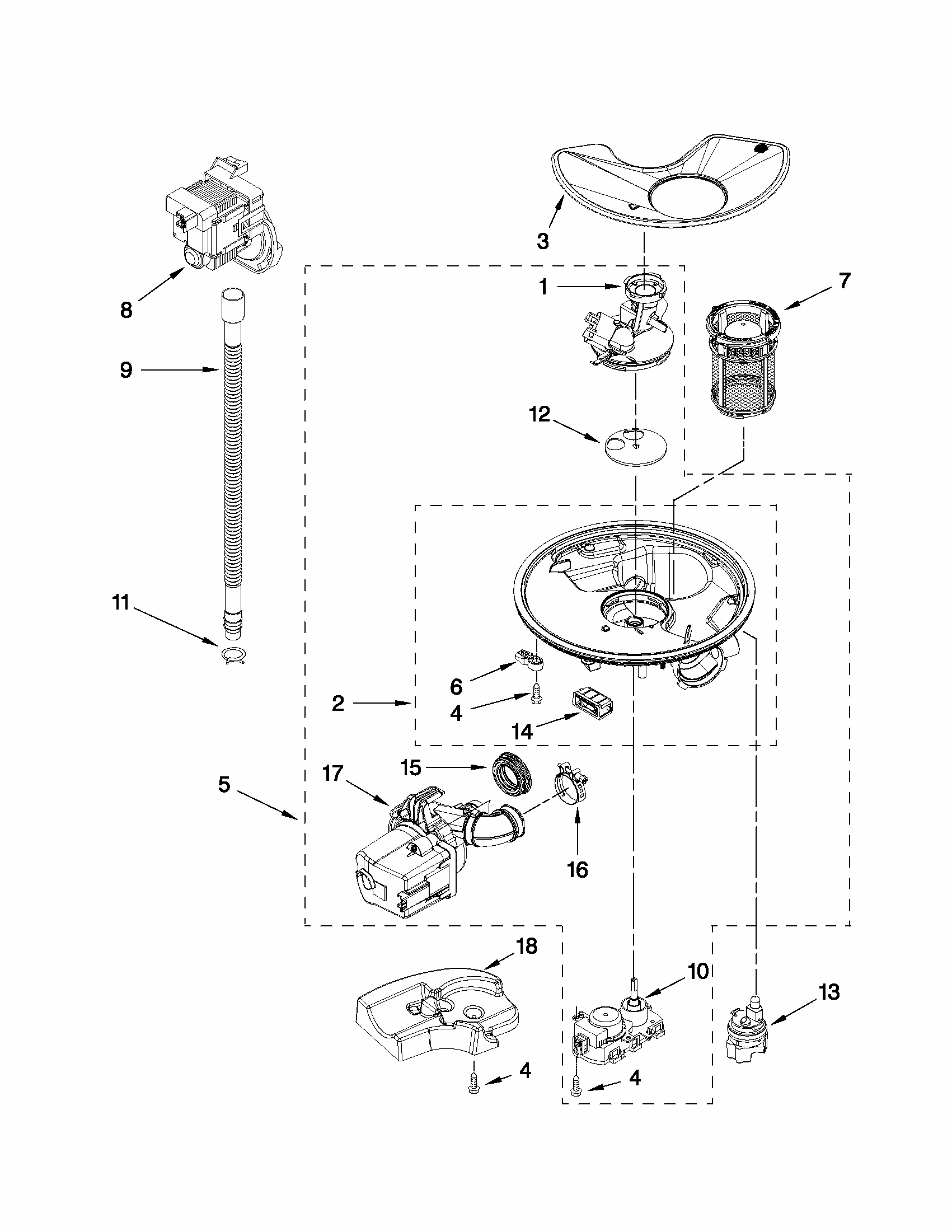 Pump And Motor Parts Diagram and Parts List for 66513292K113  Kenmore Dishwasher