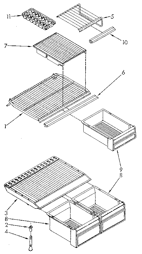Shelf Diagram and Parts List for ET18NKKWF01  Whirlpool Refrigerator