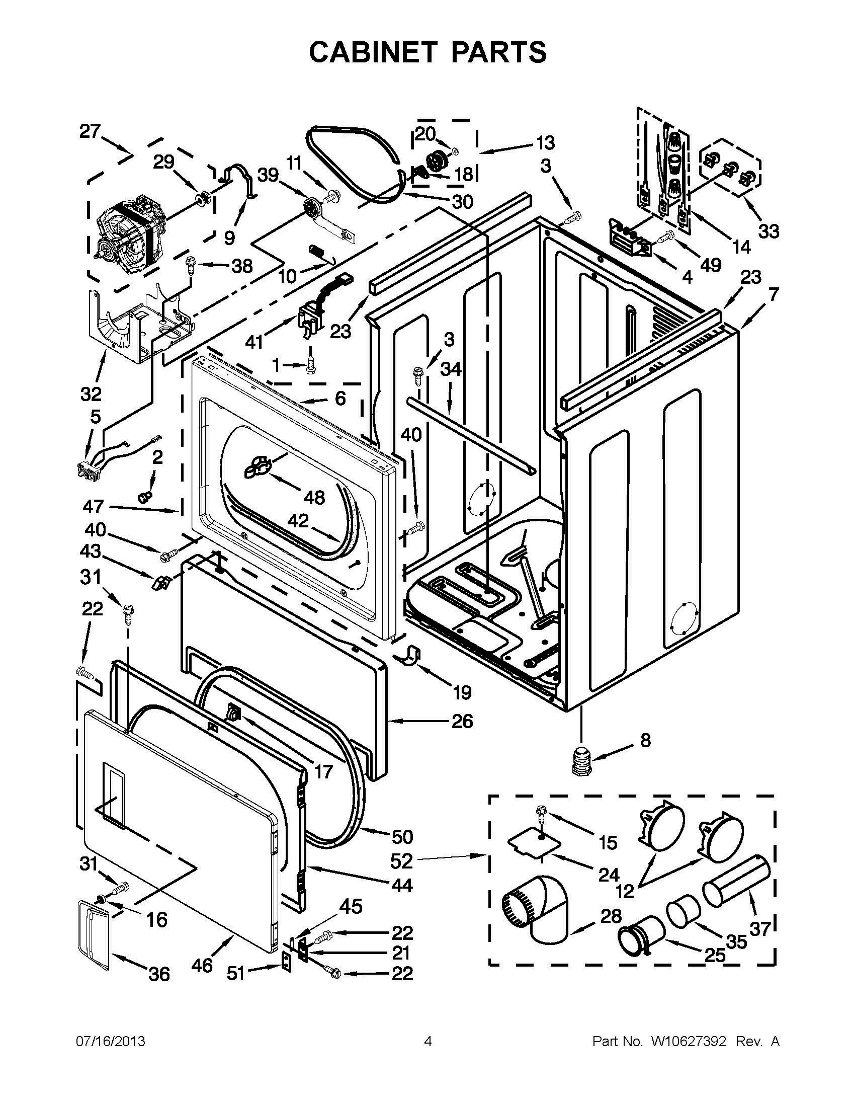 02 - CABINET PARTS Diagram and Parts List for YMEDX600XW1  Whirlpool Dryer