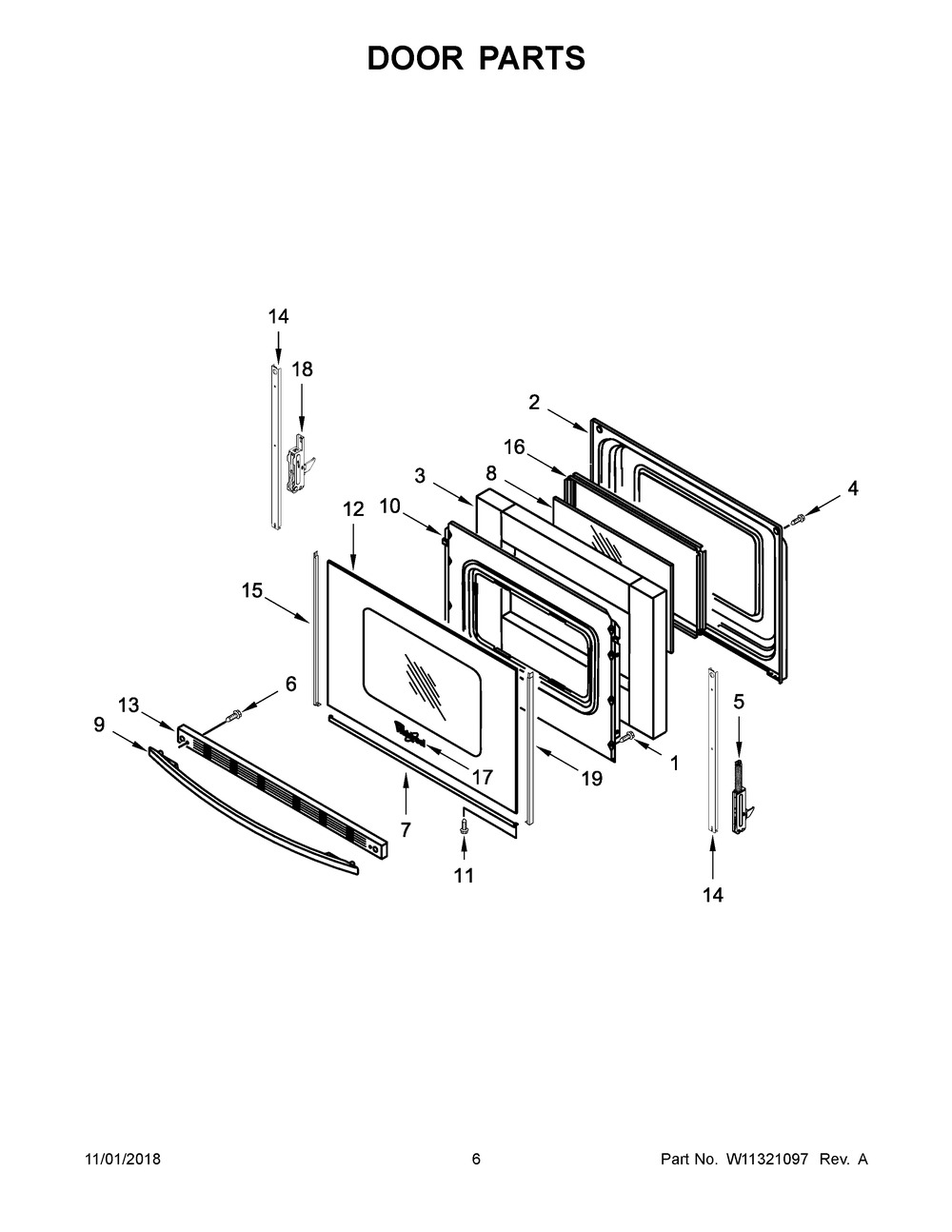 Door Parts Diagram and Parts List for WEC310S0FB3  Whirlpool Range