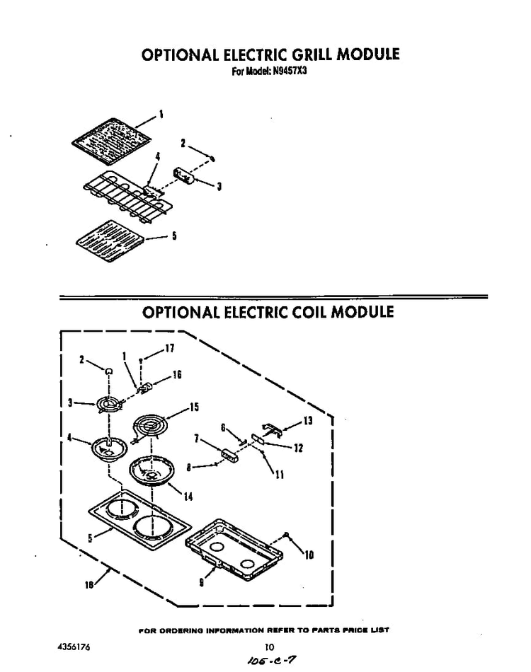 ^electric Grill Module Diagram and Parts List for N9457*3  Roper Range