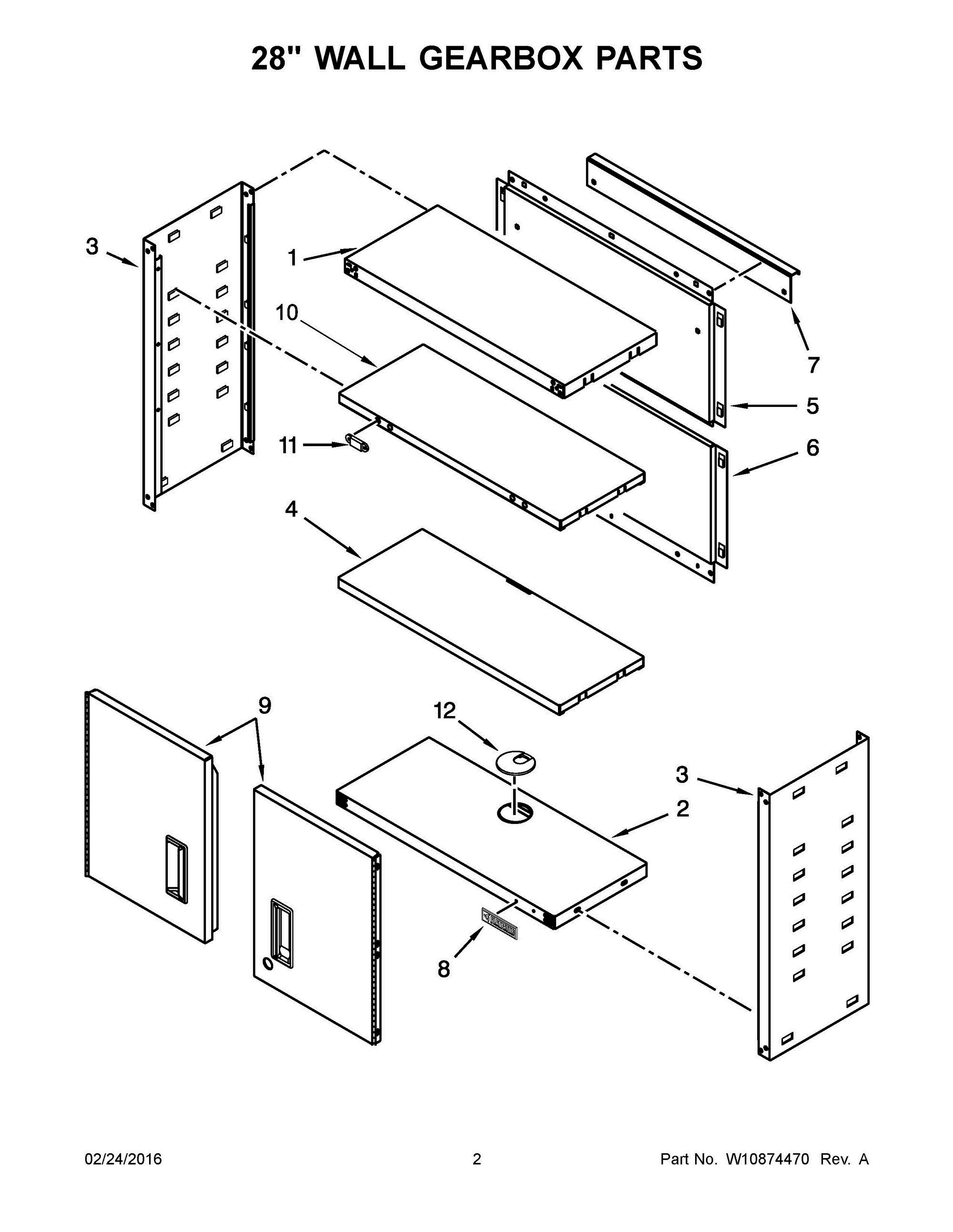 02 - 28 inches WALL GEARBOX PARTS Diagram and Parts List for GAWG28KDESG00  Whirlpool Cabinet