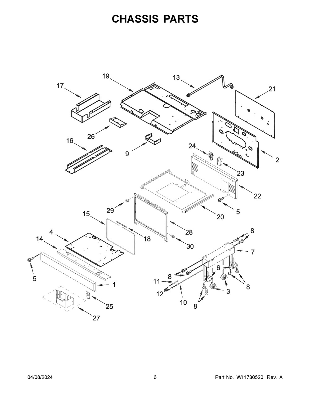 Chassis Parts Diagram and Parts List for KFDC506JBK03  KitchenAid Range