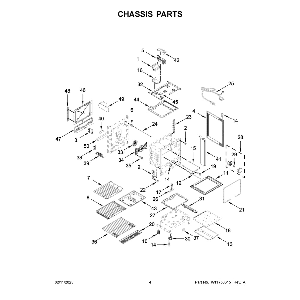 Chassis Parts Diagram and Parts List for KSGB900ESS6  KitchenAid Range