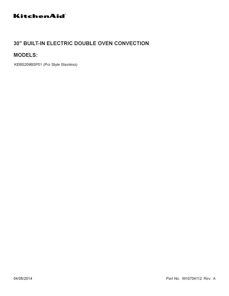 Cover Sheet Diagram and Parts List for KEBS209BSP01  KitchenAid Wall Oven