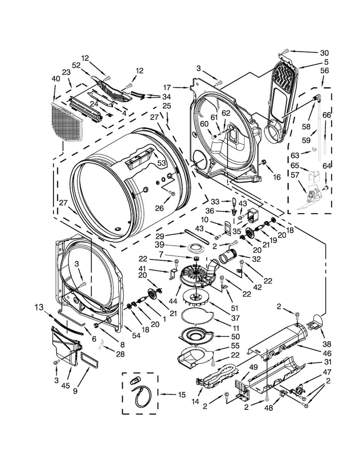 Bulkhead Parts Diagram and Parts List for WED8900BW0  Whirlpool Dryer