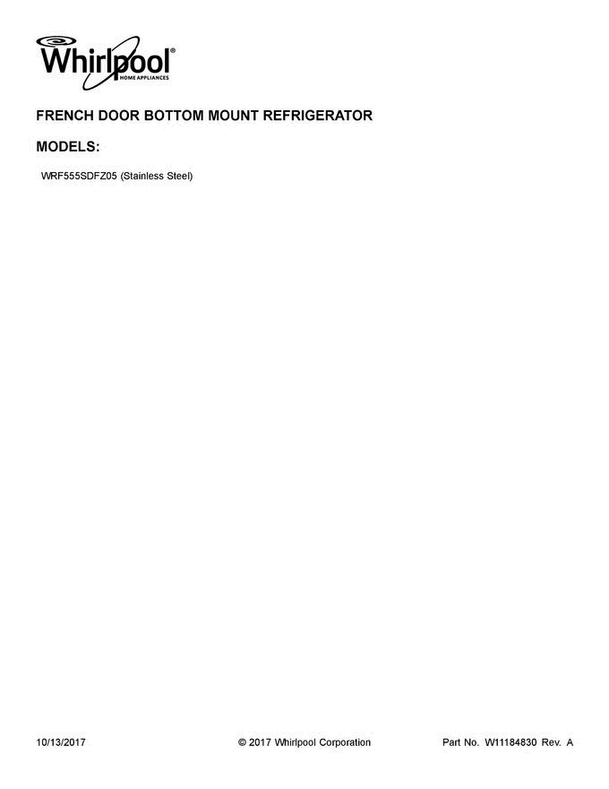 01 - Cover Sheet Diagram and Parts List for WRF555SDFZ05  Whirlpool Refrigerator
