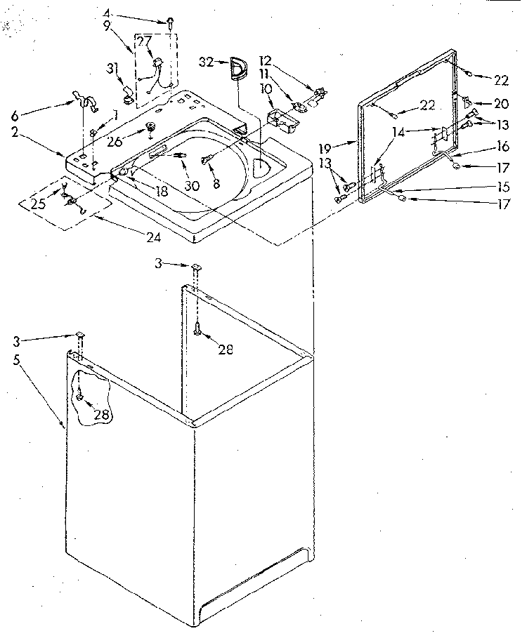 Top And Cabinet Diagram and Parts List for LA5580XSN3  Whirlpool Washer