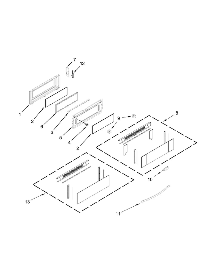 Upper Door Parts Diagram and Parts List for WGE555S0BS02  Whirlpool Range