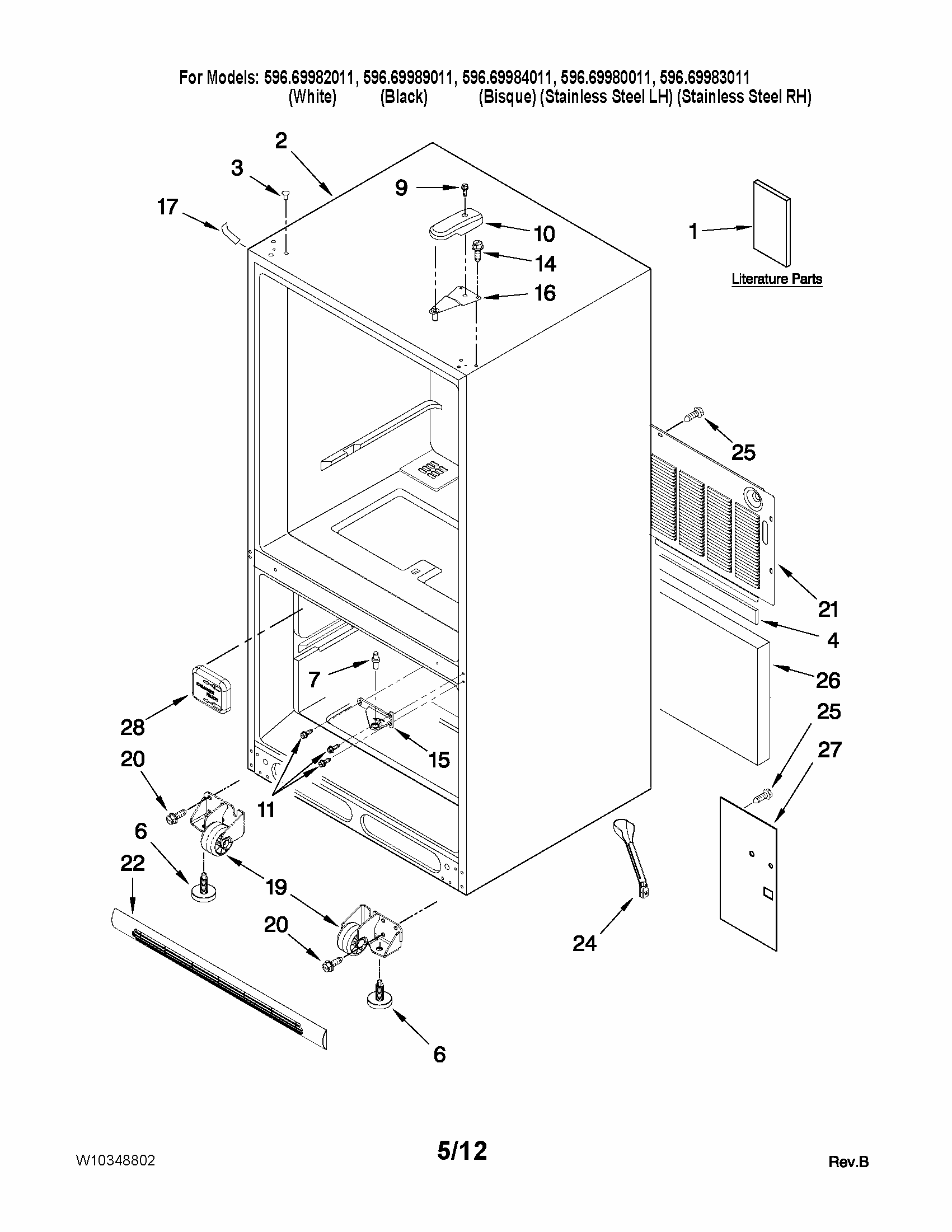 Cabinet Parts Diagram and Parts List for 59669989011  Kenmore Refrigerator