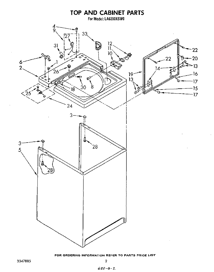 TOP AND CABINET, LITERATURE AND OPTIONAL Diagram and Parts List for LA6300XSW0  Whirlpool Washer