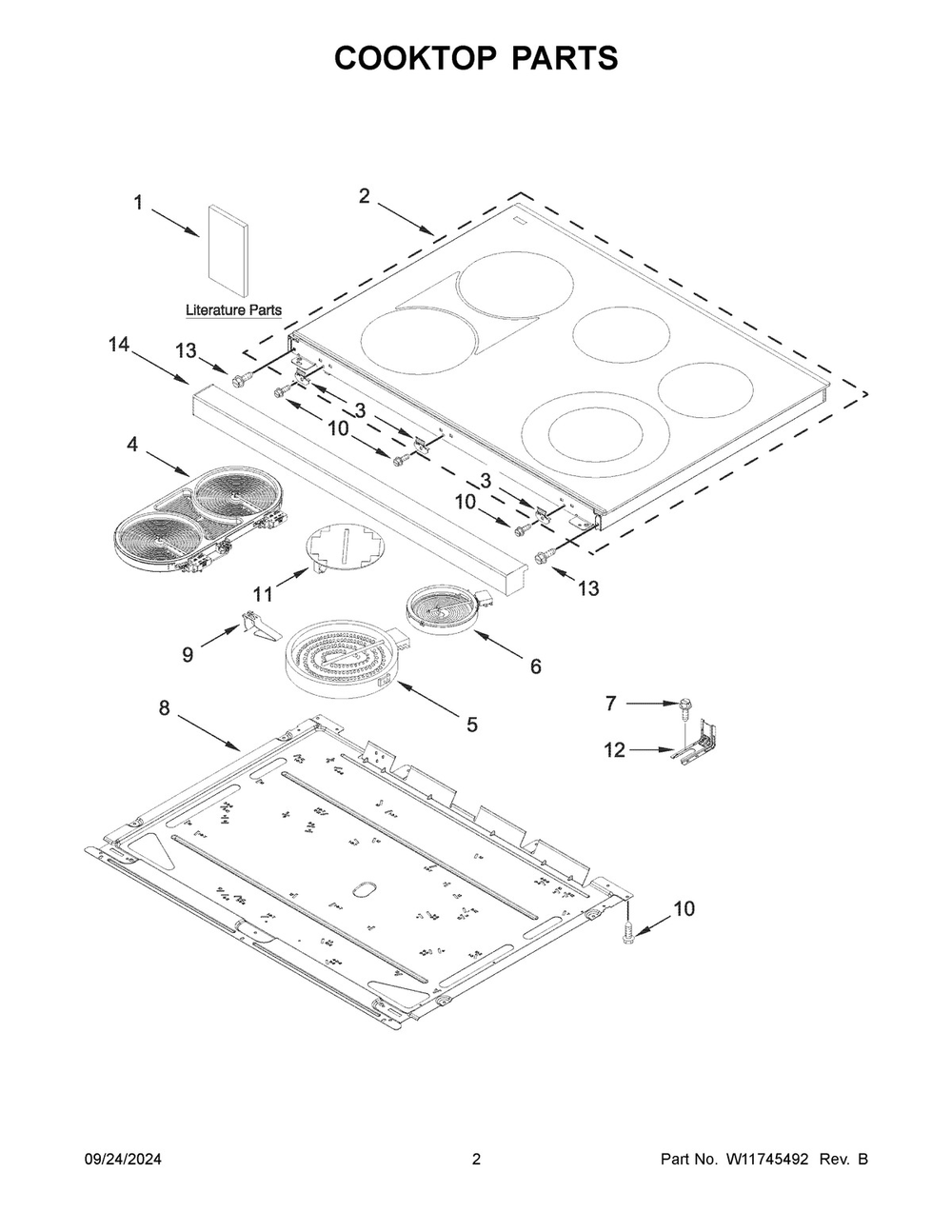 02 - Cooktop Parts Diagram and Parts List for YMFES6030RZ0  Whirlpool Range