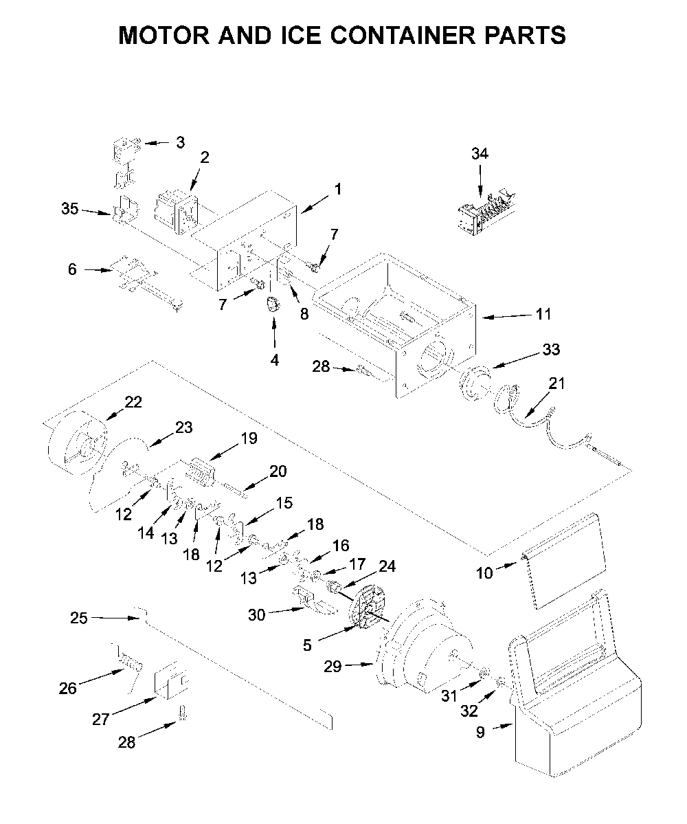 Motor and ice container parts Diagram and Parts List for WRS331SDHB03  Whirlpool Refrigerator