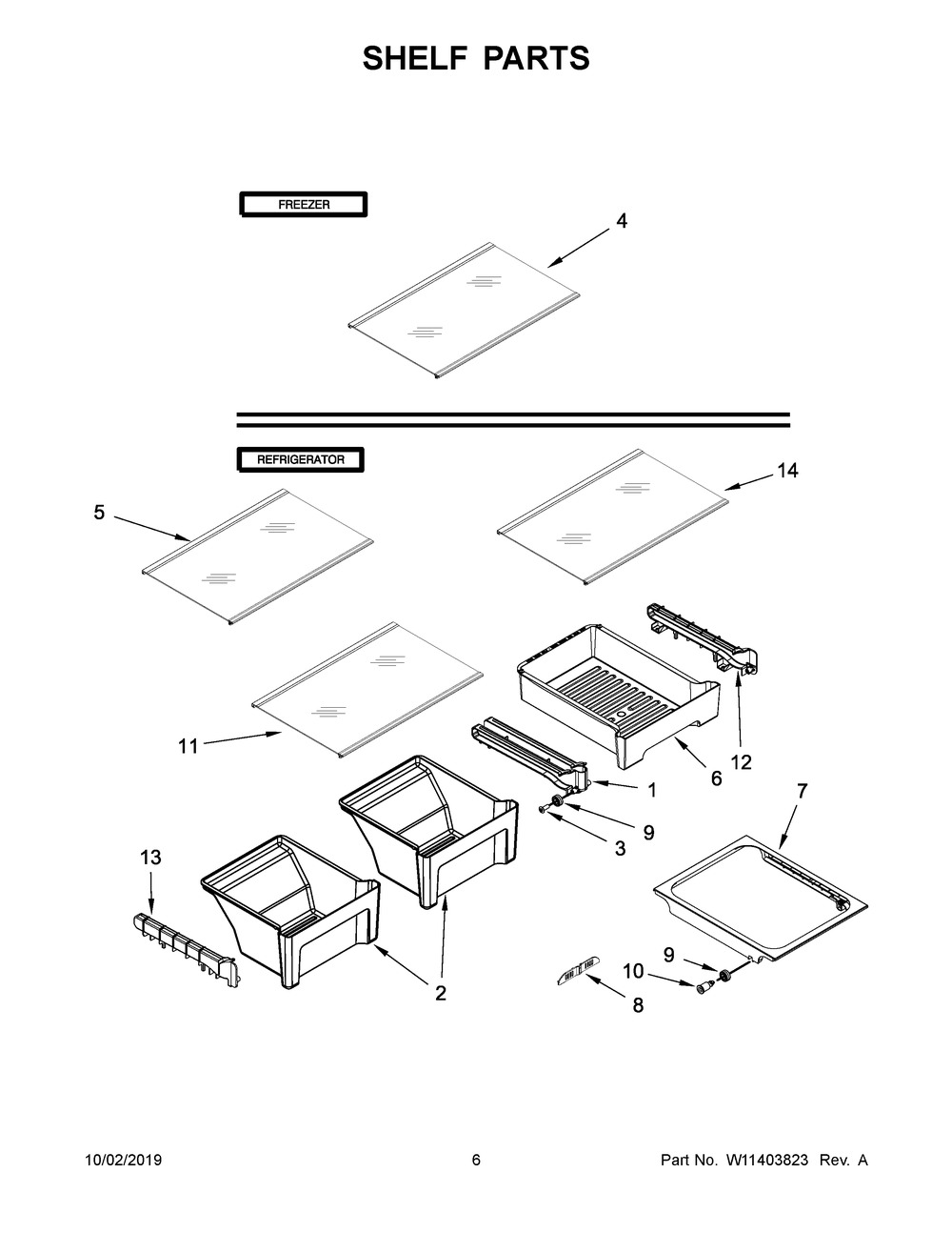 Shelf Parts Diagram and Parts List for WRT519SZDG03  Whirlpool Refrigerator