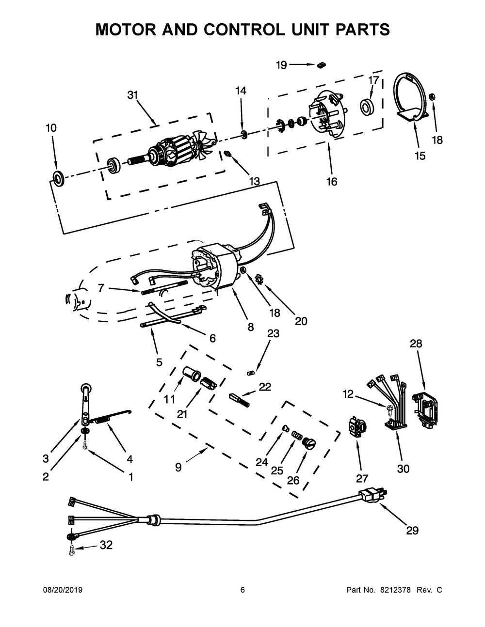 Motor And Control Unit Parts Diagram and Parts List for 5KPM5BOB4  Whirlpool Mixer