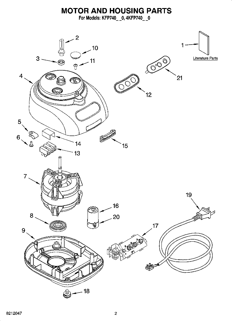MOTOR AND HOUSING PARTS Diagram and Parts List for 4KFP740WH0  KitchenAid Food Processor