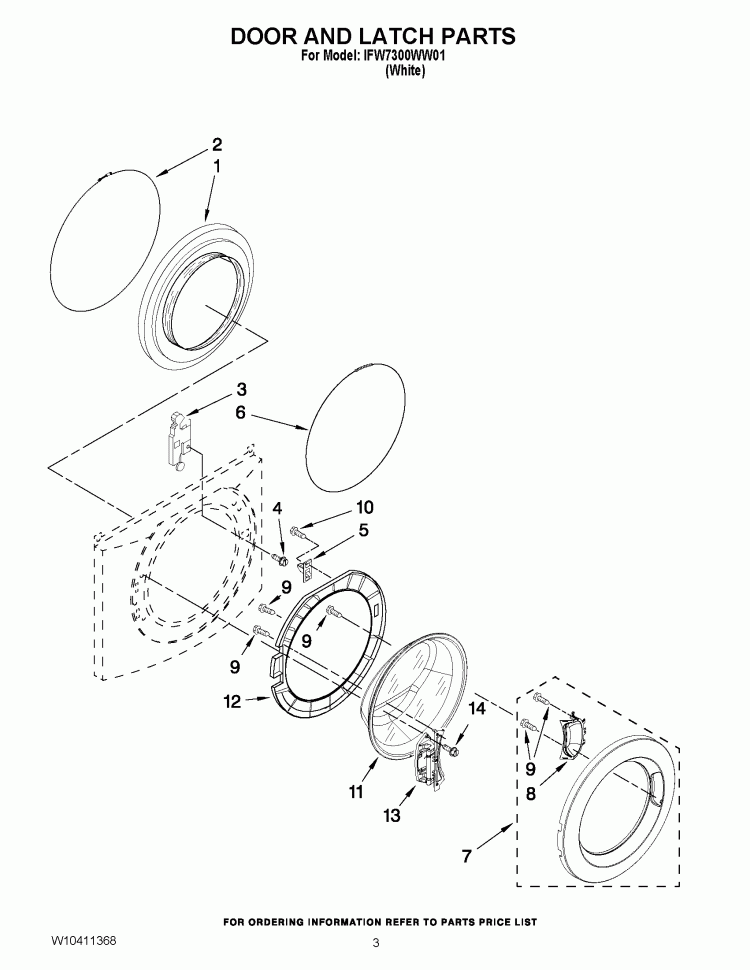 DOOR AND LATCH PARTS Diagram and Parts List for IFW7300WW01  Inglis Washer