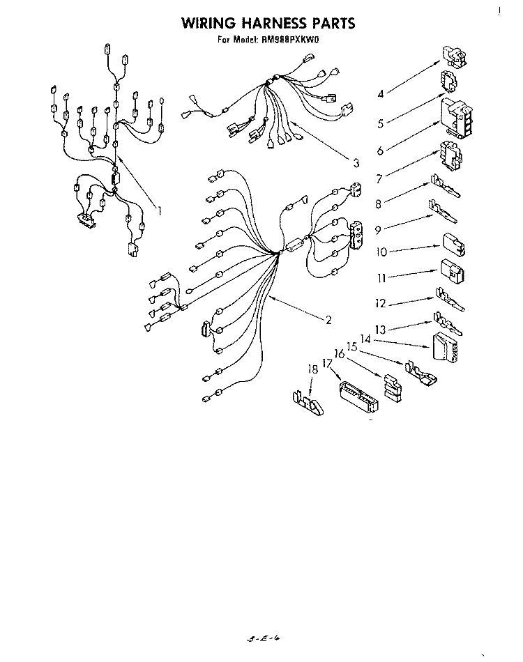WIRING HARNESS Diagram and Parts List for RM988PXKW0  Whirlpool Microwave Oven Combo