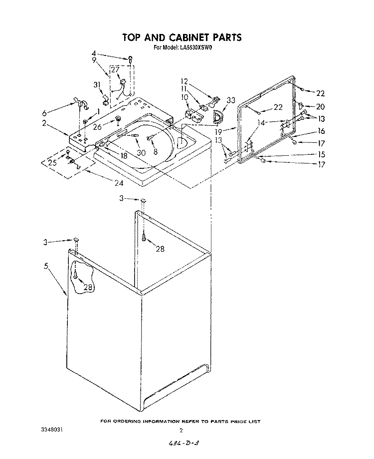 TOP AND CABINET, LITERATURE AND OPTIONAL Diagram and Parts List for LA5530XSW0  Whirlpool Washer