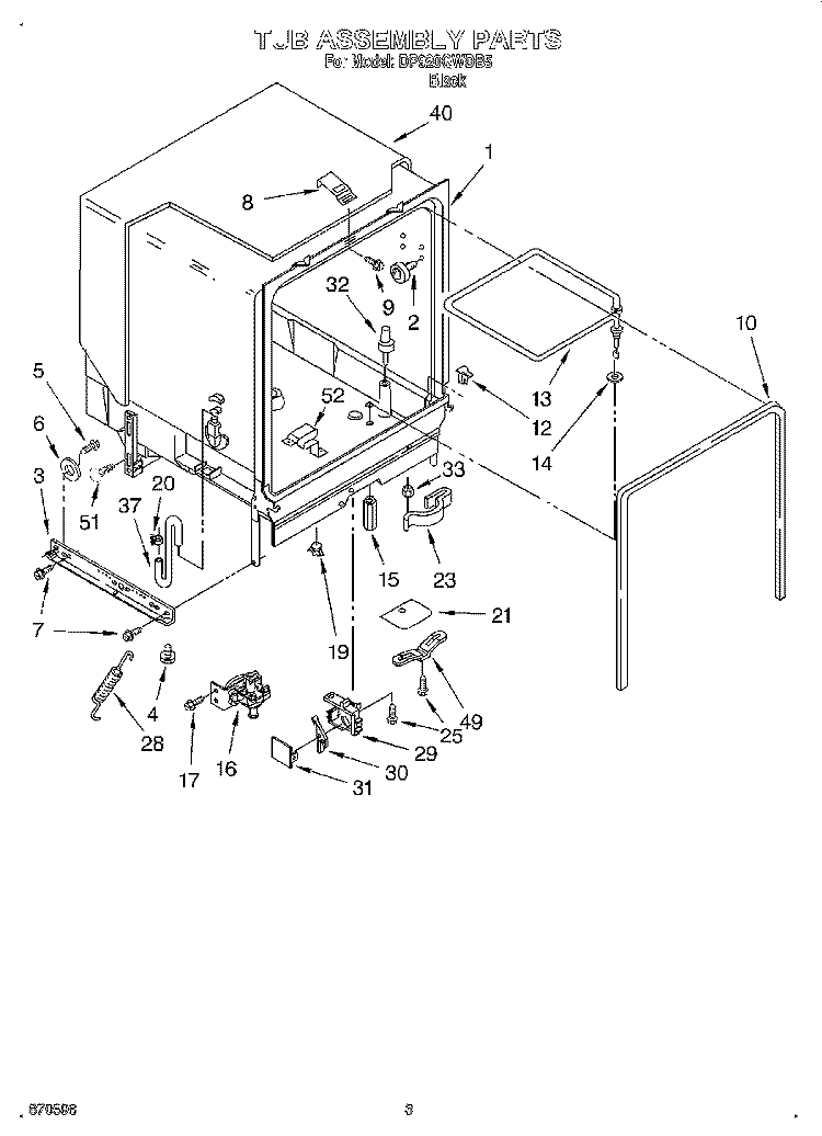 TUB ASSEMBLY Diagram and Parts List for DP920QWDB5  Whirlpool Dishwasher