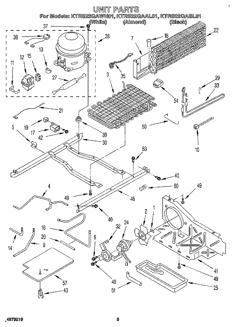 UNIT Diagram and Parts List for KTRS22QAAL01  KitchenAid Refrigerator