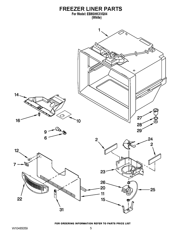FREEZER LINER PARTS Diagram and Parts List for EB9SHKXVQ04  Whirlpool Refrigerator