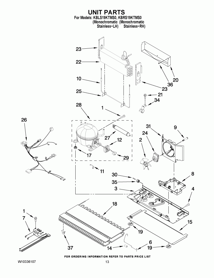 UNIT PARTS Diagram and Parts List for KBLS19KTMS0  KitchenAid Refrigerator