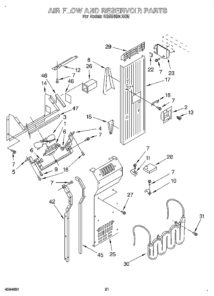 AIR FLOW AND RESERVOIR Diagram and Parts List for KSSS36MDX05  KitchenAid Refrigerator