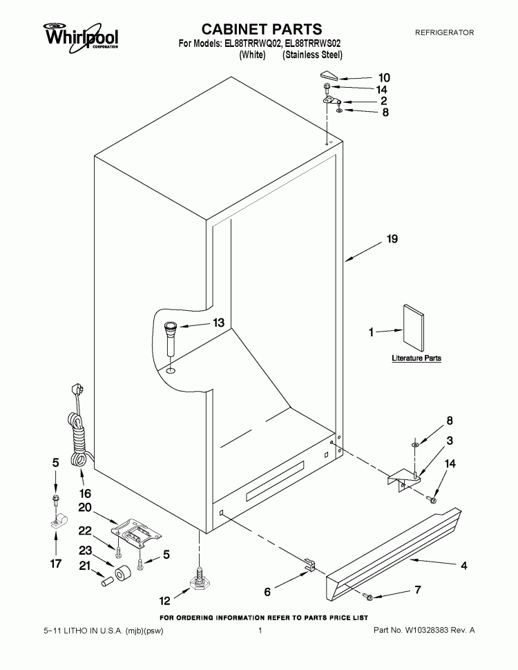 CABINET PARTS Diagram and Parts List for EL88TRRWQ02  Whirlpool Refrigerator