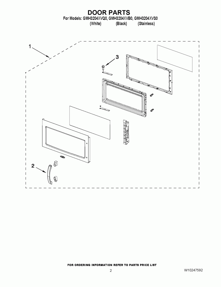 DOOR PARTS Diagram and Parts List for GMH3204XVQ0  Whirlpool Microwave