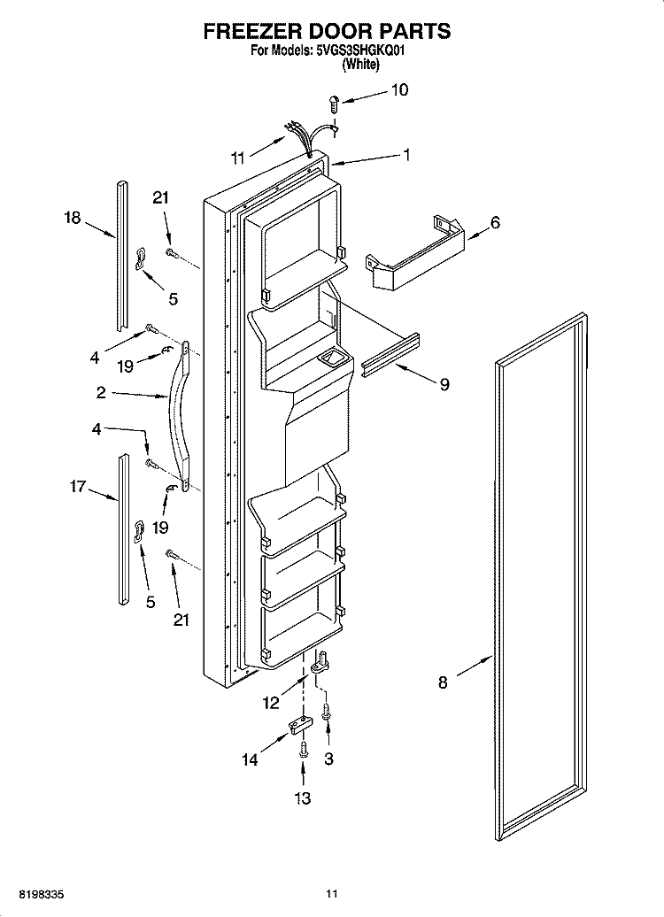 FREEZER DOOR PARTS Diagram and Parts List for 5VGS3SHGKQ01  Whirlpool Refrigerator