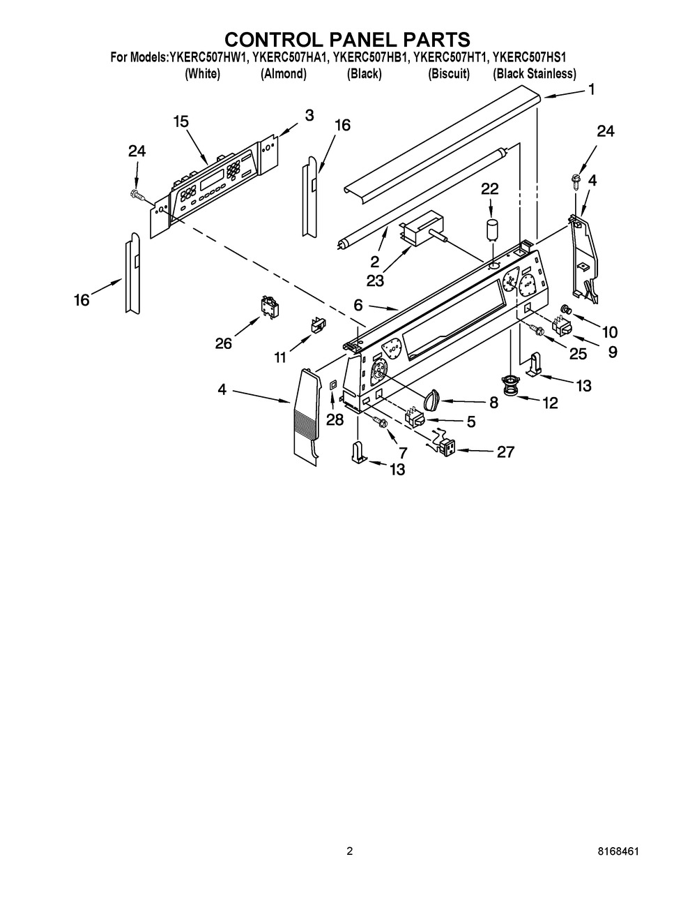 Control Panel Parts Diagram and Parts List for YKERC507HA1  Whirlpool Range