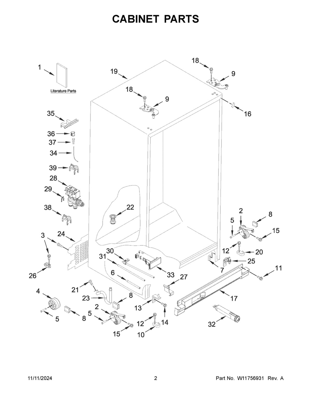 02 - Cabinet Parts Diagram and Parts List for WRS315SDHM13  Whirlpool Refrigerator