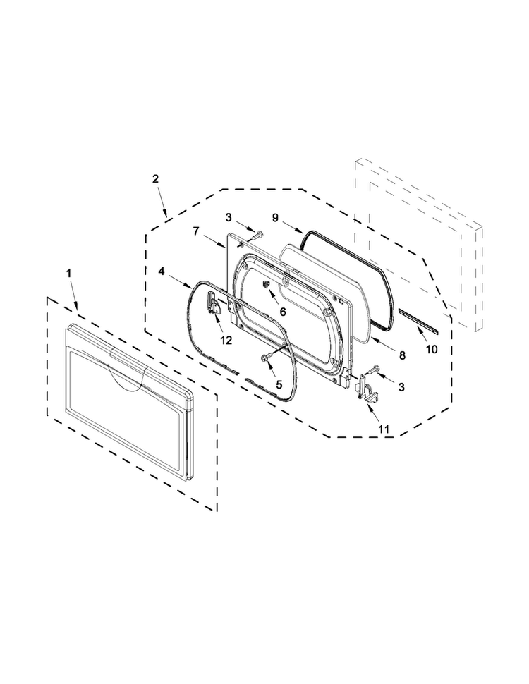 Door Parts Diagram and Parts List for WGD5810BW0  Whirlpool Dryer