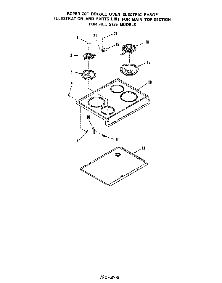 Main Top Diagram and Parts List for 2735*0A  Roper Range