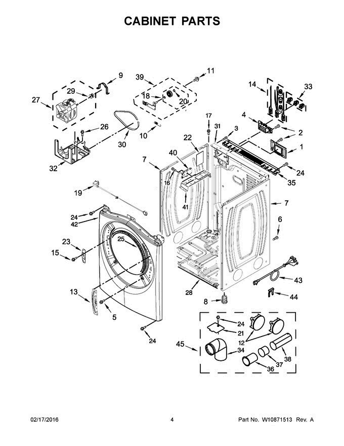03 - Cabinet Parts Diagram and Parts List for YWED90HEFC0  Whirlpool Dryer