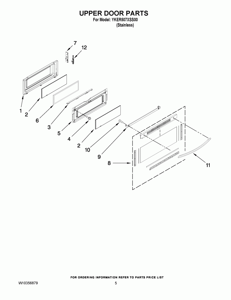 UPPER DOOR PARTS Diagram and Parts List for YKER507XSS00  KitchenAid Range