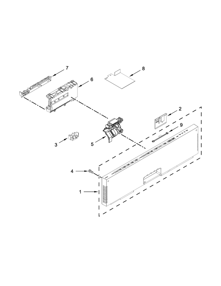 Control Panel And Latch Parts Diagram and Parts List for KUDE70FXPA6  KitchenAid Dishwasher