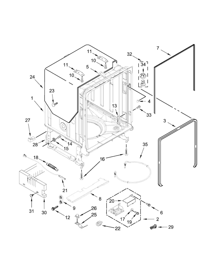 Tub And Frame Parts Diagram and Parts List for KDTM504EPA1  KitchenAid Dishwasher