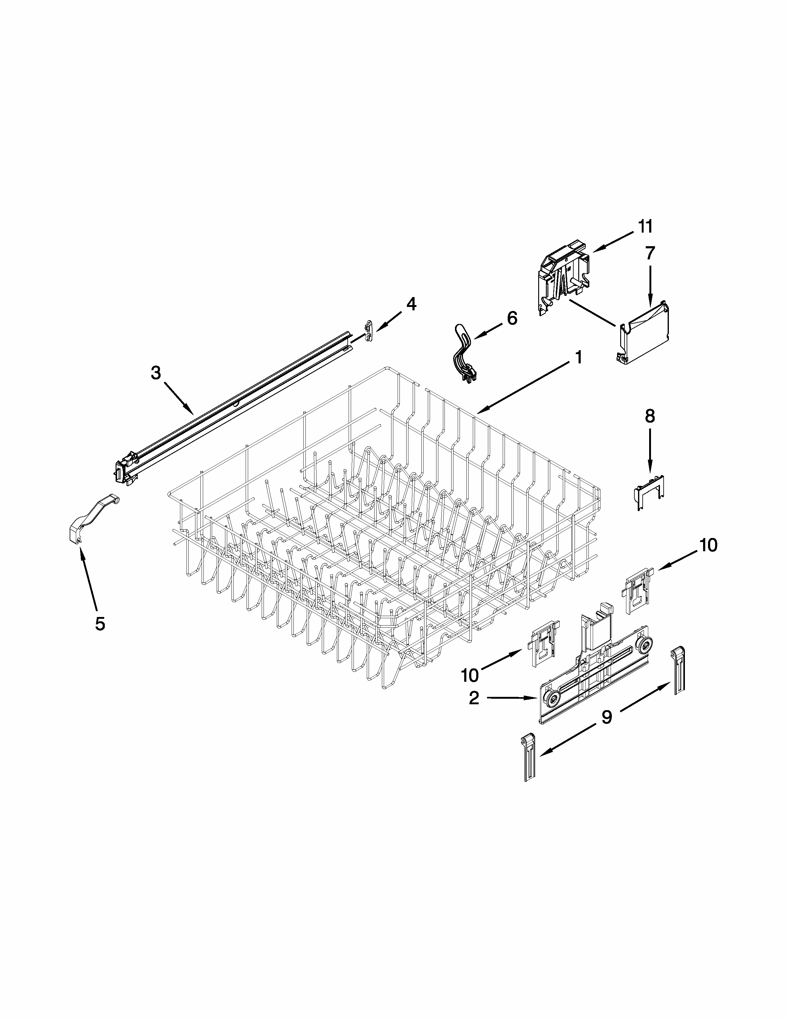Upper Rack And Track Parts Diagram and Parts List for 66513042K116  Kenmore Dishwasher