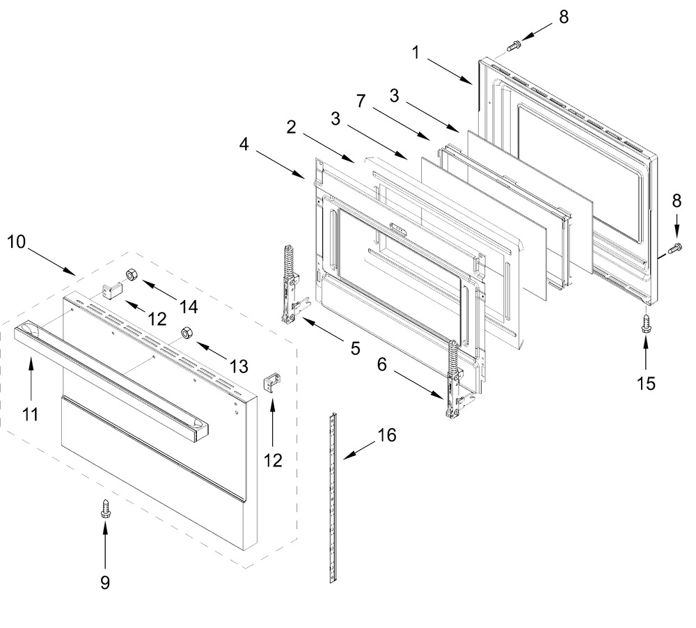 Oven Door Parts (30 In) Diagram and Parts List for JPIGC748RM00  Whirlpool Range