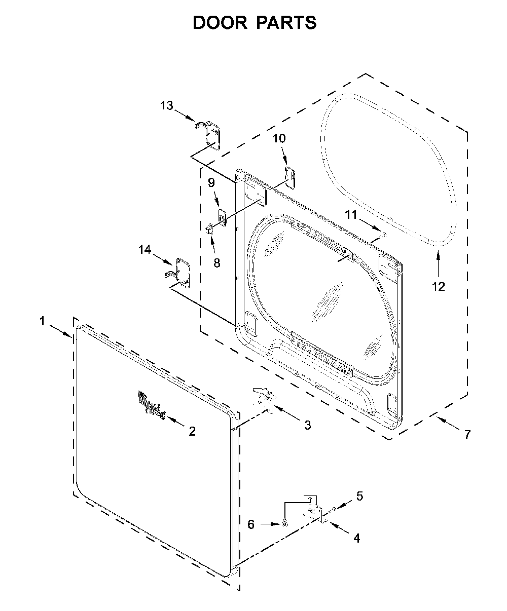 Door parts Diagram and Parts List for WED8120HW0  Whirlpool Dryer