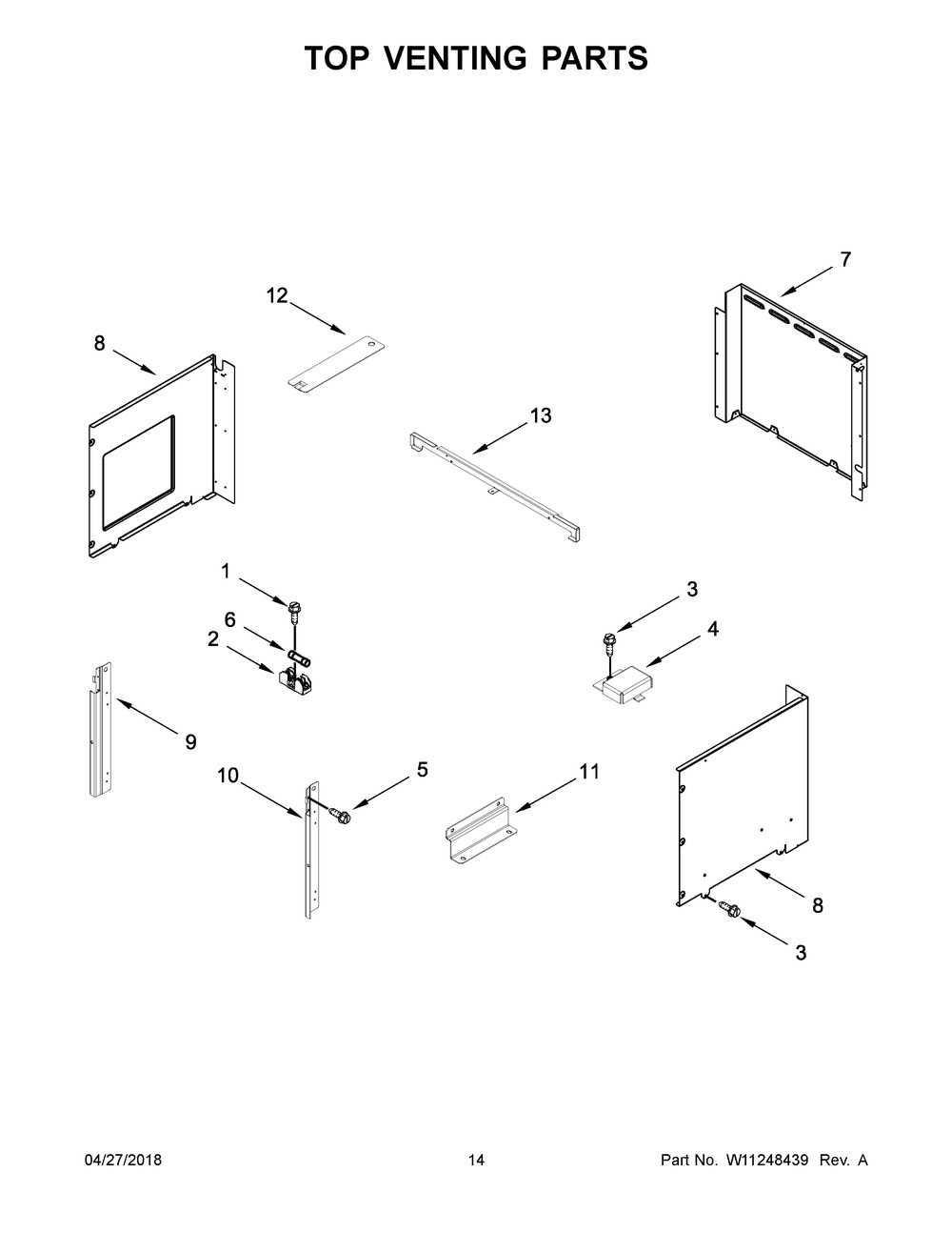 Top Venting Parts Diagram and Parts List for WOC54EC7HB01  Whirlpool Microwave Oven Combo