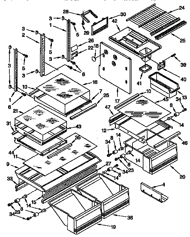 Shelf Diagram and Parts List for KTRS22QABL01  KitchenAid Refrigerator