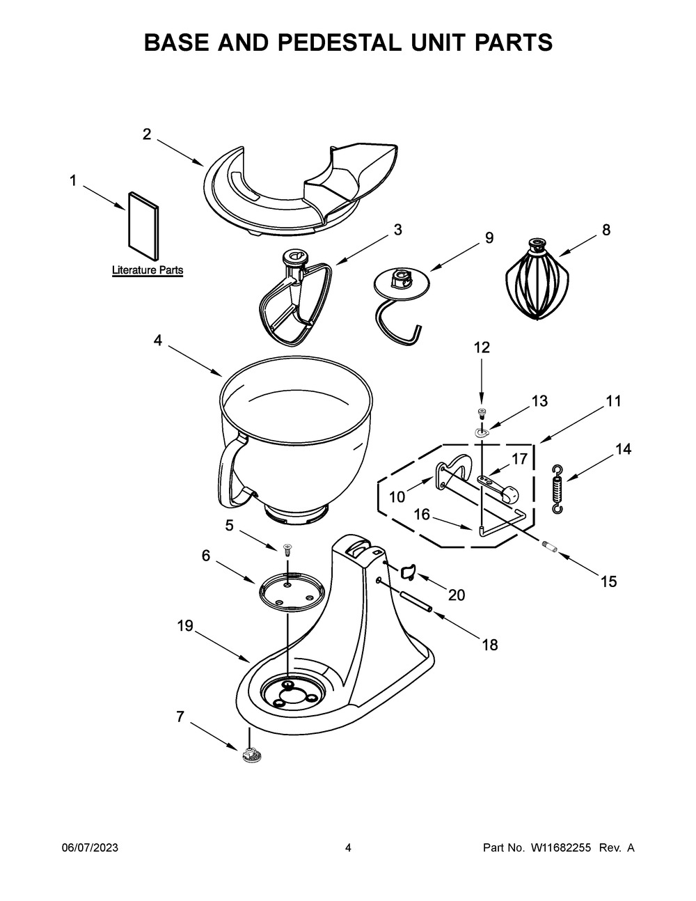 Base And Pedestal Unit Parts Diagram and Parts List for 7KSM150PSZMI5  KitchenAid Mixer