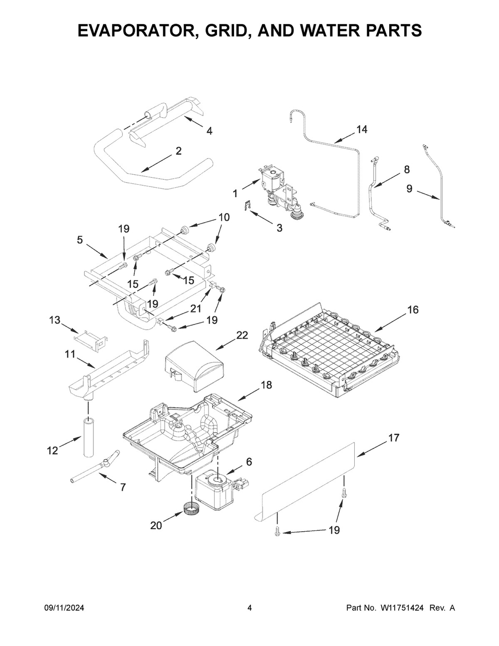 03 - Evaporator, Grid, And Water Parts Diagram and Parts List for KUID308HPS02  Whirlpool Ice Maker