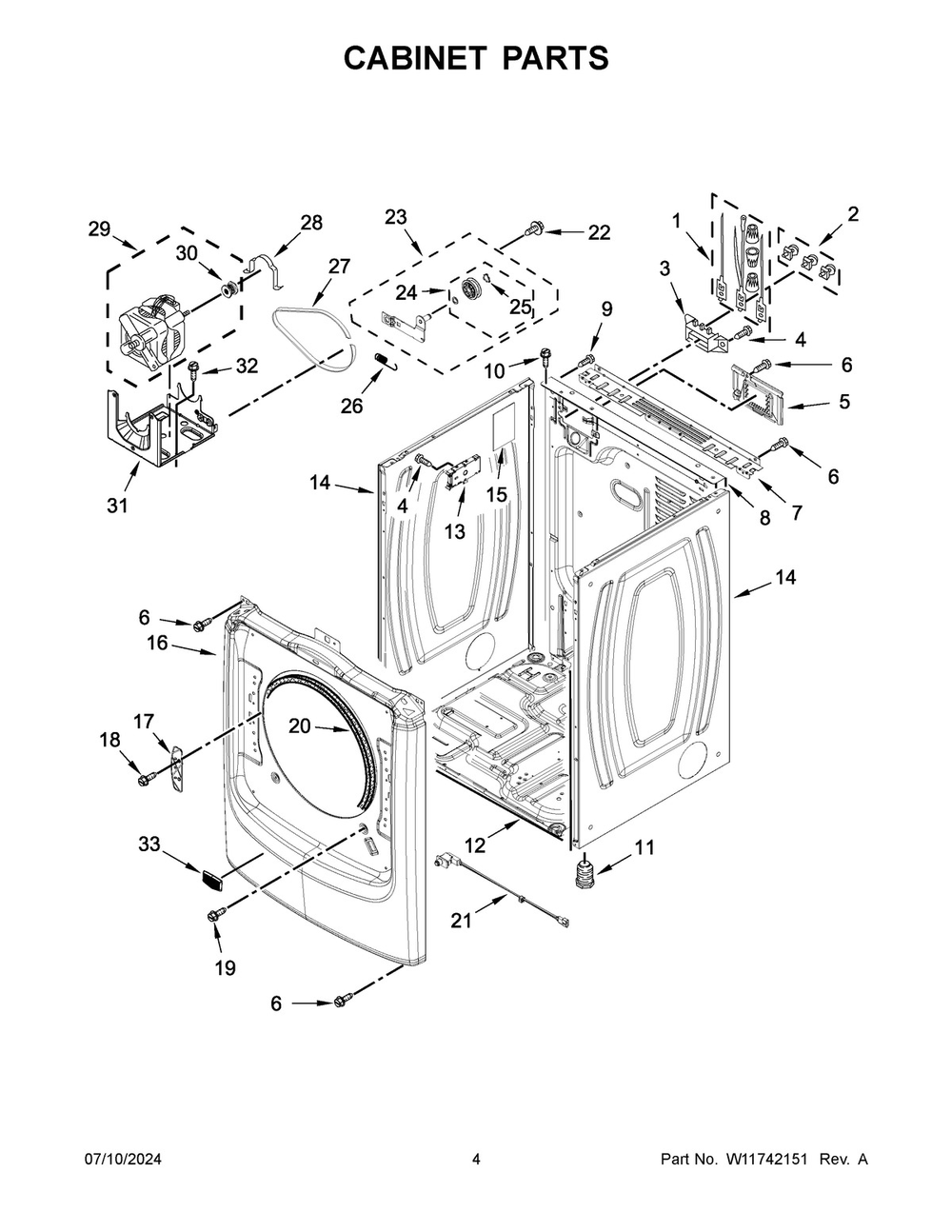 03 - Cabinet Parts Diagram and Parts List for MED7020RU0  Whirlpool Dryer