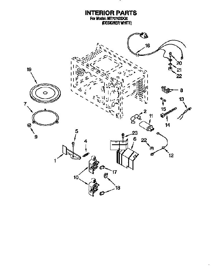 Interior Diagram and Parts List for MT707XDQ0  KitchenAid Microwave