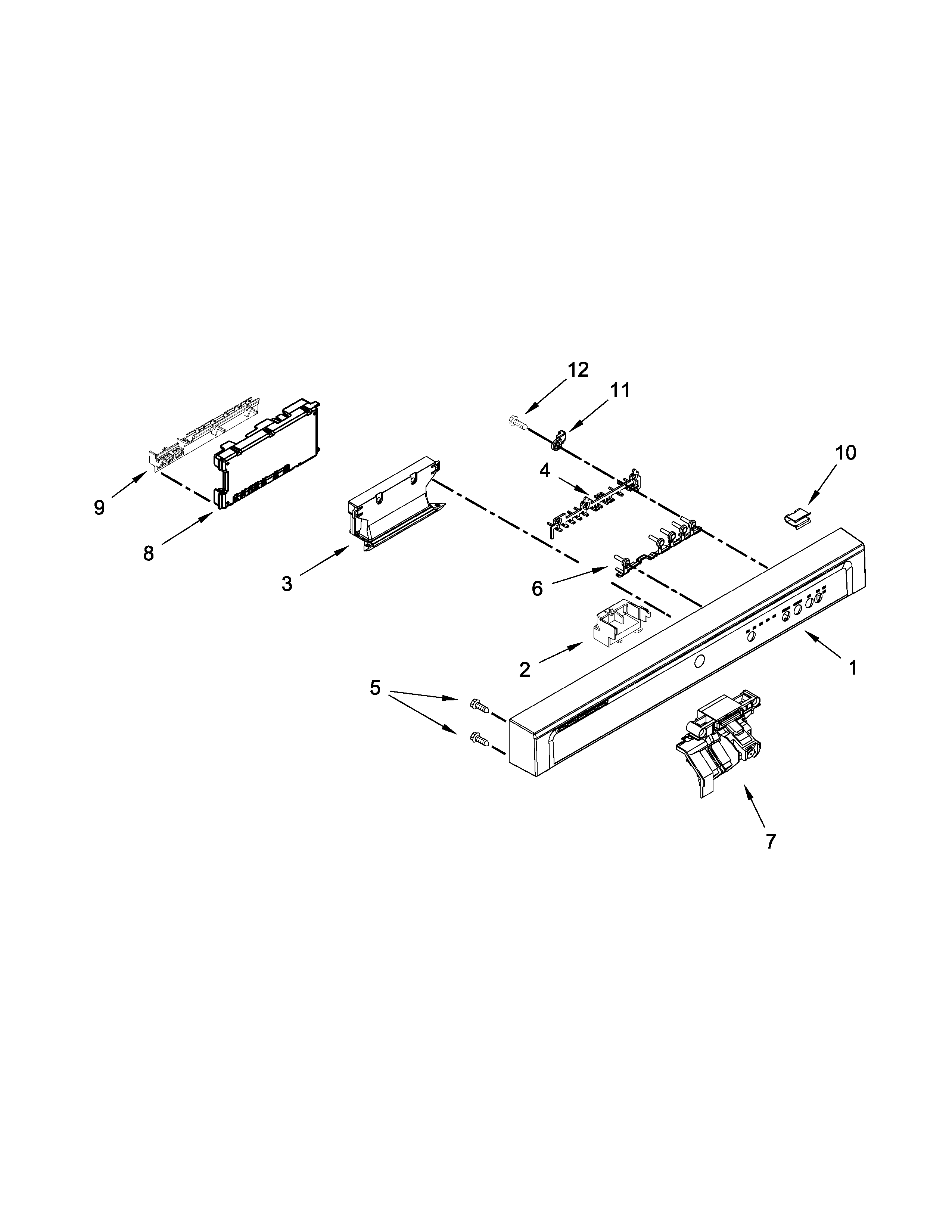 Control Panel And Latch Parts Diagram and Parts List for IUD7070DS3  Whirlpool Dishwasher