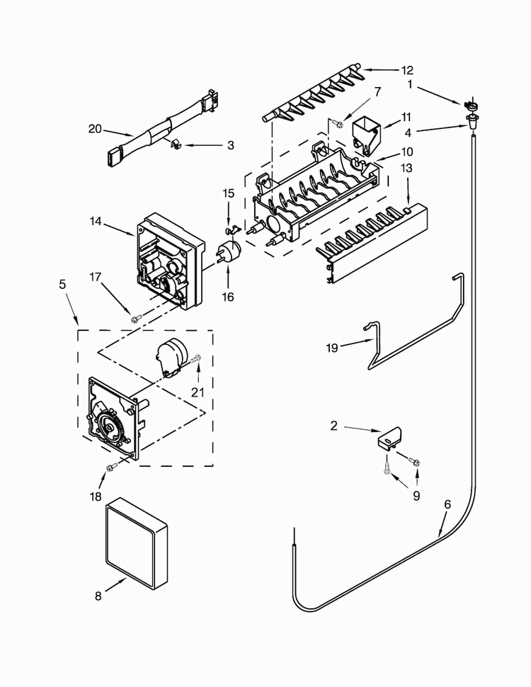 Icemaker Parts Diagram and Parts List for WRT318FMDB01  Whirlpool Refrigerator